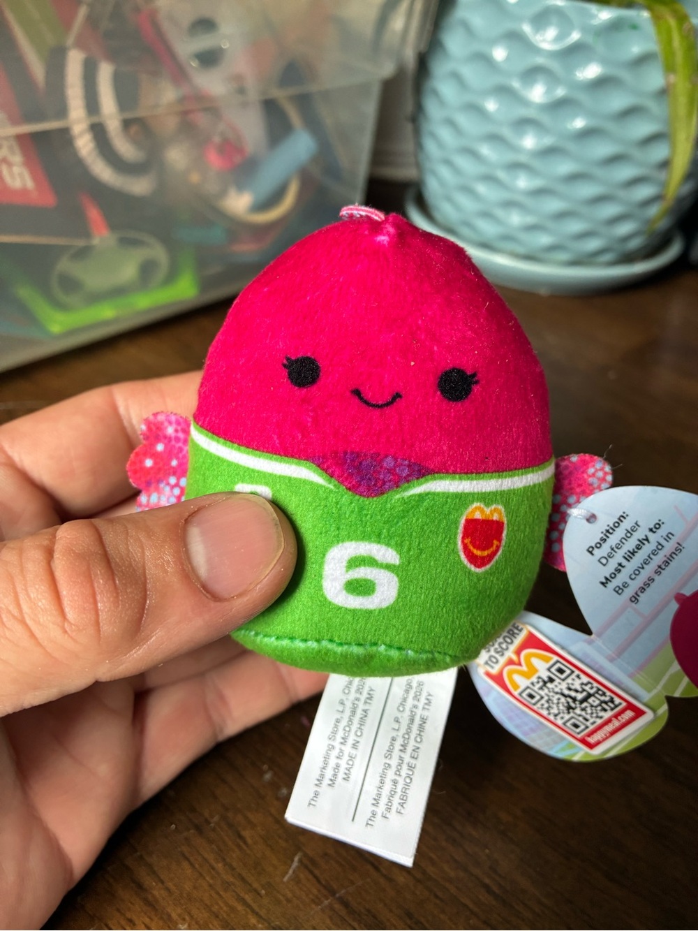 Squishmallows Hot Pink Plush with Green Soccer Jersey